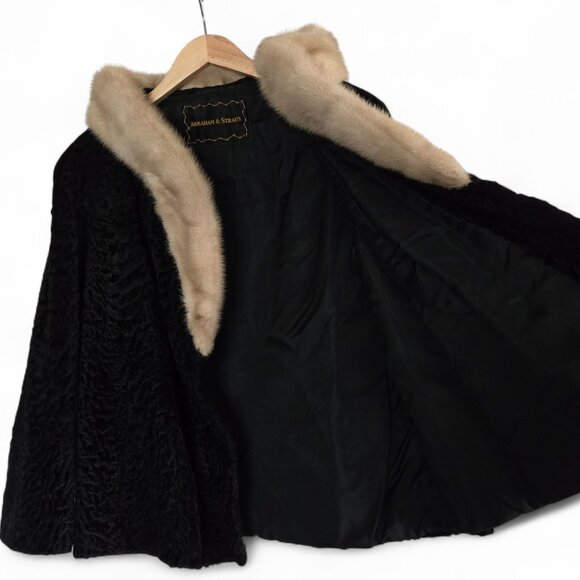 Vintage Abraham & Straus Fur Collar Coat Women's Crushed Velvet Union Made M/L - Picture 3 of 9